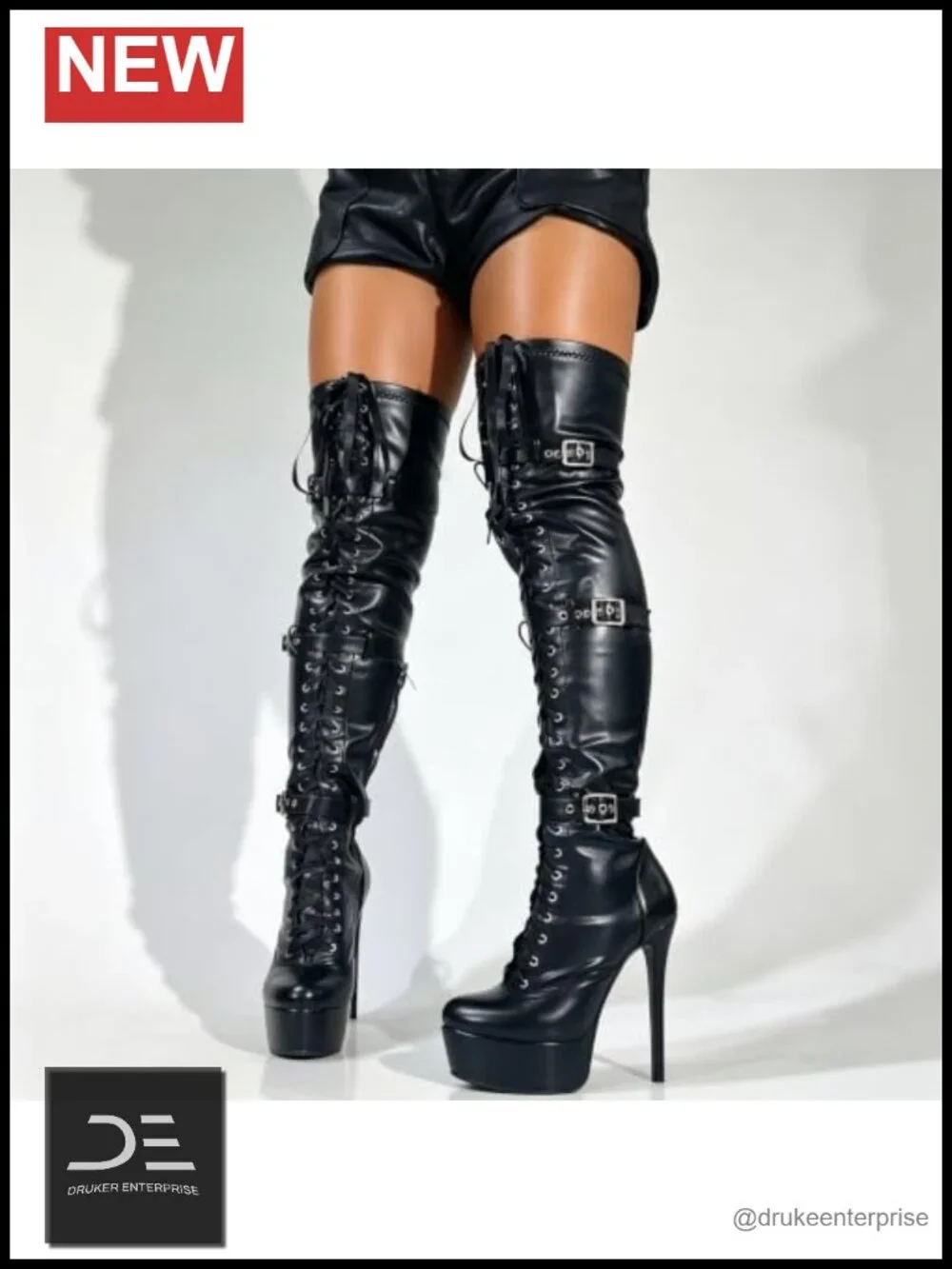 Gothic Punk Platform Thigh High Boots Faux Leather Stiletto Over Knee